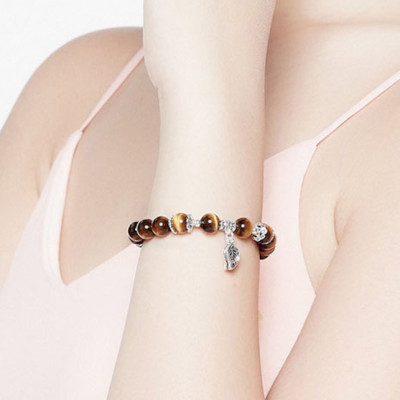 Vòng Thạch Anh Mắt Hổ 8mm Mix Charm Lá Bạc 925 Ngọc Quý Gemstones VT159
