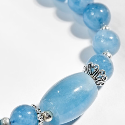 Vòng tay phong thủy đá Aquamarine  phối lu thống (8mm) mệnh Thủy, Mộc - Ngọc Quý Gemstones