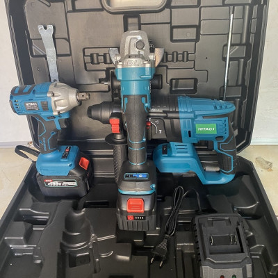 Bộ Combo 3 Trong 1 Gồm Máy Khoan Đục Bê Tông, Máy Mài Và Máy Siết Bulong Dùng Pin 199V, 2 Pin 15 Cell, Động Cơ Không Chổi Than 100% Lõi Đồng (Tặng Hộp Đựng)