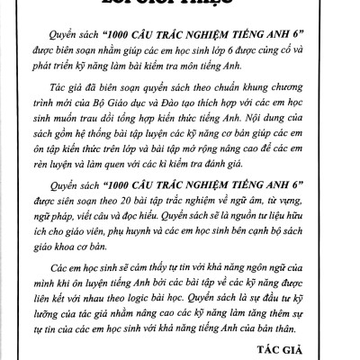 1000 Câu Trắc Nghiệm Tiếng Anh 6 (Theo Chương Trình Mới) (Tái Bản)