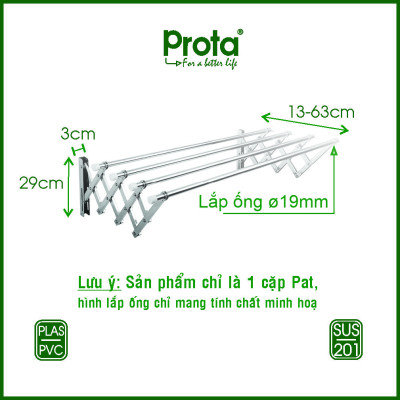 [CHÍNH HÃNG] Pat xếp gắn tường 19mm inox cao cấp (không bao gồm ống inox) - Bào hành 12 tháng