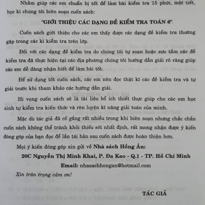 Giới Thiệu Các Dạng Đề Kiểm Tra Toán Lớp 6 (Dùng Chung cho Các bộ Sách Giáo Khoa Hiện hành)