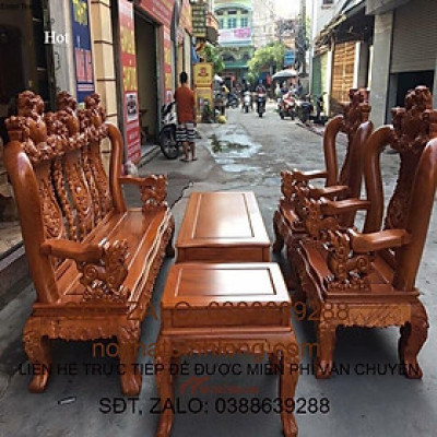 Bộ Bàn Ghế Tam Sư Nghê Ba Đầu Gỗ Gõ Đỏ