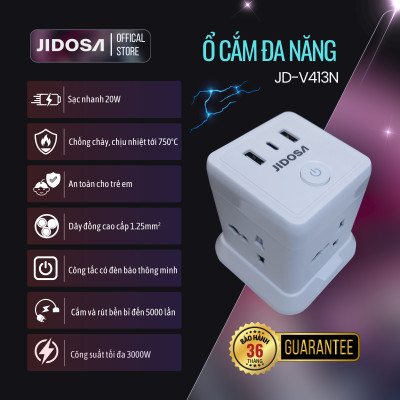 Ổ Cắm Điện JIDOSA Tích Hợp Ổ USB Và Type C Hình Tháp Đa Năng Công suất 3000w Thiết Kế Thông Minh