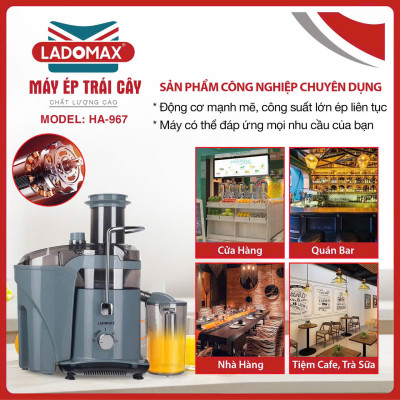 Máy ép trái cây cho quán 1180W thế hệ mới Ladomax HA-967 có chế độ vệ sinh lưới, ép kiệt bã-Hàng chính hãng