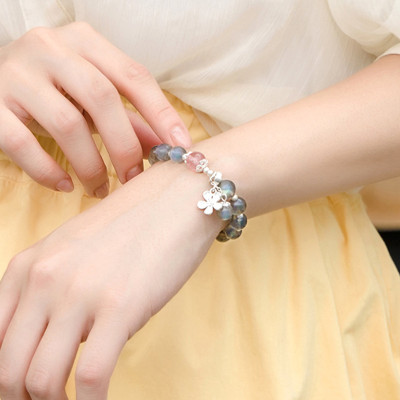 Vòng tay đá xà cừ phối charm hoa bạc mệnh thủy, kim - Ngọc Quý Gemstones