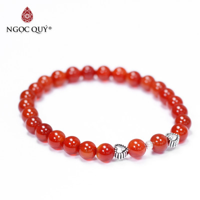 Vòng tay đá mã não đỏ phối charm trái tim size hạt 6mm mệnh hỏa thổ - Ngọc Qúy Gemstones