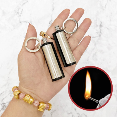 Hột quẹt bật lửa móc khóa diêm xăng sinh tồn hình Trụ Tròn - xài xăng