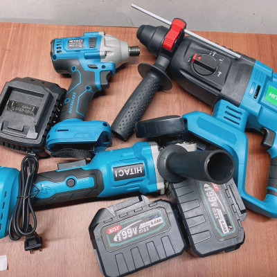 Bộ Combo 3 Máy Gồm Máy Khoan Đục Bê Tông, Máy Mài Và Máy Chuyên Vít Dùng Pin 199V 15 Cell, Động Cơ Không Chổi Than, Máy Khoan Siêu Khỏe - Bảo Hành 1 Năm