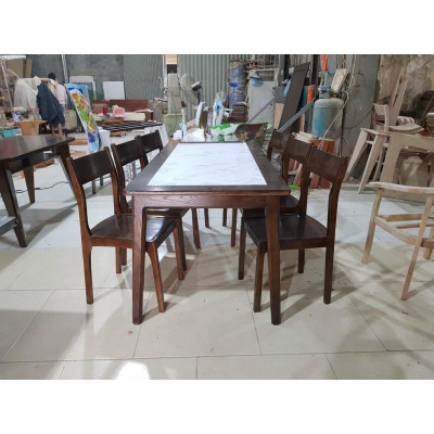 Bàn ăn mặt đá 6 ghế chân choãi gỗ sồi nga