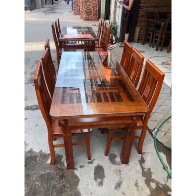 Bộ bàn ăn 2 tầng 6 ghế gỗ sồi Nga