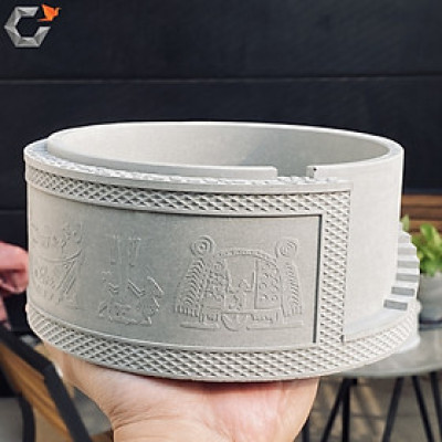 Chậu cây xi măng bậc thang hoạ tiết Trống Đồng Đông Sơn, ngang 18.4cm cao 8,5 cm, Chậu cây để bàn cho hoa, cây cảnh, ban công, bonsai