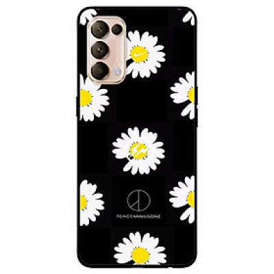 Ốp lưng dành cho Oppo Reno 5 mẫu Cúc Hoạ Mi 3 Hoa Cúc Ô Vuông Xám Đen