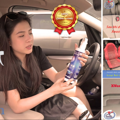 [CHÍNH HÃNG] 2 CHAI 500ML: XWash - Xịt tẩy rửa, khử mùi nội thất ô tô KHÔNG HÓA CHẤT - Tặng khăn lông cừu cao cấp
