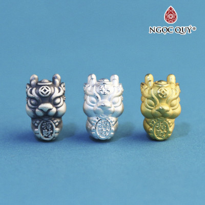Charm xỏ ngang kỳ lân bạc mạ vàng - Ngọc Quý Gemstones