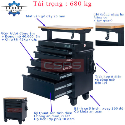 Tủ dụng cụ đồ nghề CSPS 76 cm – 05 hộc kéo tay nắm đen