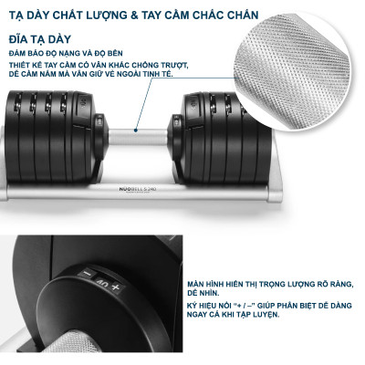 Nuobell - Tạ dumbbells 40Kg Điều Chỉnh 20 Mức – Tay Cầm Khắc Vân, Phù Hợp Gym, Tập Luyện Tại Nhà