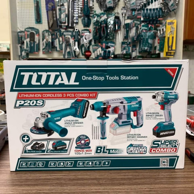 BỘ COMBO 3 MÁY KHOAN ĐỘNG LỰC, MÁY MÀI GÓC VÀ MÁY SIẾT  VÍT DÙNG PIN 20V (2 pin  4.0Ah & 1 sạc) TOTAL TOSLI2301510 - HÀNG CHÍNH HÃNG