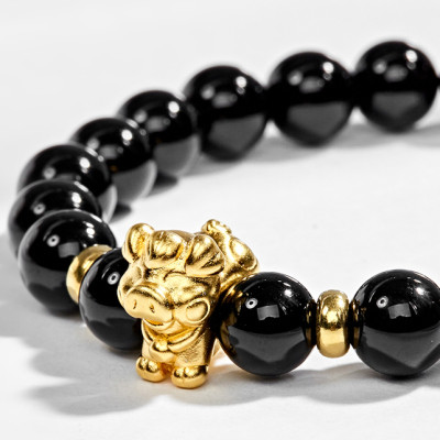 Vòng Tay Đá Thiên Thạch Charm Tuổi Hợi Bạc Mạ Vàng 24K Ngọc Quý Gemstones