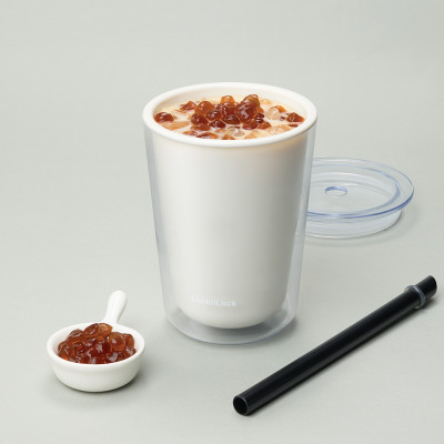Ly nhựa 2 lớp LocknLock Bubble Tea Cold Cup màu ngà HAP529IVY 720ml, Hàng chính hãng, kèm ống hút trân châu - JoyMall