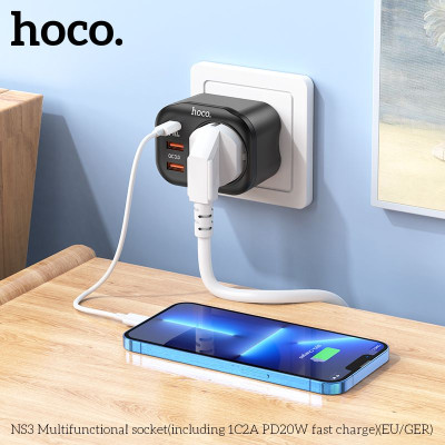 Phíc cắm đa năng 3 trong 1, ổ cắm công suất cao 4.000W, 1 typec sạc nhanh 20W, 2 cổng usb 3.0 tiện lợi - Hàng nhập khẩu