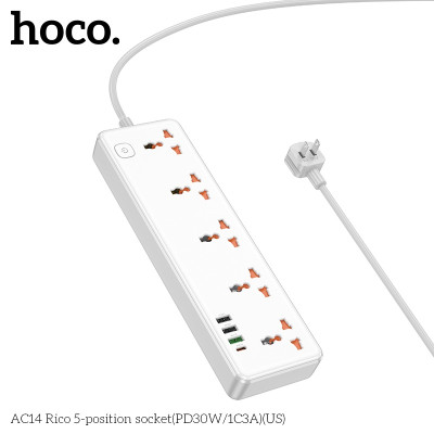 Ổ cắm điện cao cấp đa năng công suất cao 2500W, với 3 cổng USB và 1 cổng Type-c, 5 ổ cắm tiện lợi hỗ trợ sạc nhanh chống cháy, nổ AC14 - Hàng nhập khẩu (màu ngẫu nhiên)