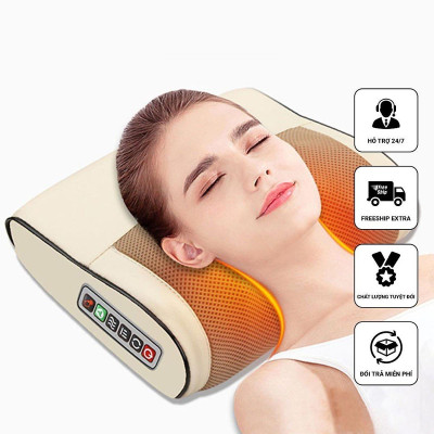 Gối Massage Cổ Vai Gáy, Máy Massage Hồng Ngoại 20 Bi Cao Cấp