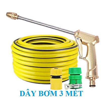 Bộ dây vòi xịt nước ️ , tăng áp 3 lần, loại 3m, 5m 206701-3 đầu đồng,cút nối nhựa vàng+ đai