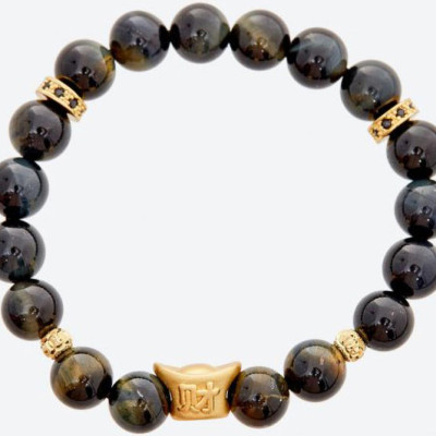 Vòng tay đá mắt hổ phối charm nén vàng - Ngọc Quý Gemstones