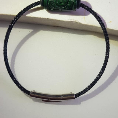 Vòng tay charm Lu Thống Đồng Tiền Đẹp Đá Cẩm Thạch tự nhiên Xanh Đậm đẹp dây đen có khoen Hợp Nữ mệnh Thủy mệnh Mộc hợp ạ
