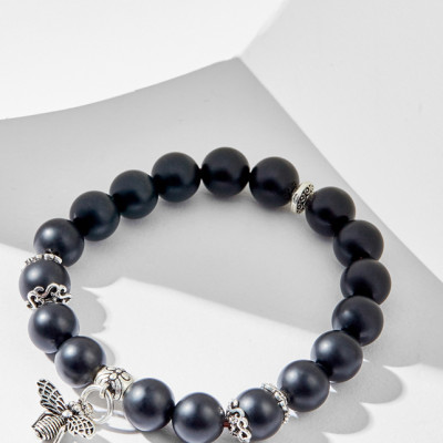 Vòng tay đá thiên thạch charm Ong bạc Ngọc Quý Gemstones