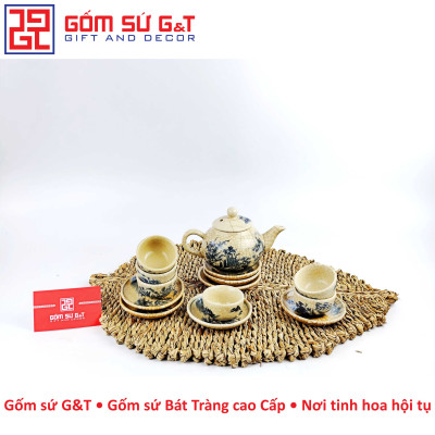 Bộ trà men rạn dáng quả hồng vẽ cảnh sơn thủy Gốm Sứ G&T
