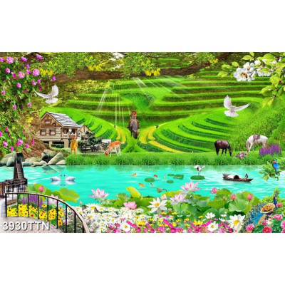 TRANH DÁN TƯỜNG 3D KÍCH THƯỚC THEO YÊU CẦU PHONG CẢNH SƠN THUỶ HỮU TÌNH