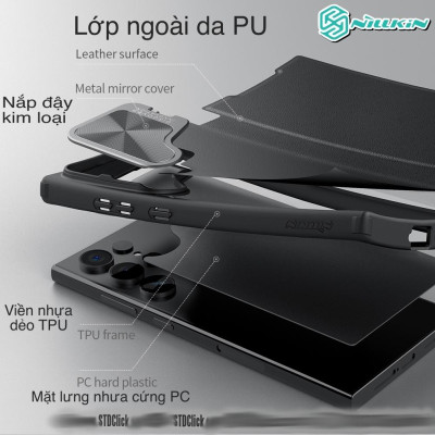 BAO DA cho SAMSUNG GALAXY S24 ULTRA 5G - S24+ 5G NILLKIN QIN PROP - bảo vệ Camera kiêm giá đỡ - Hàng chính hãng