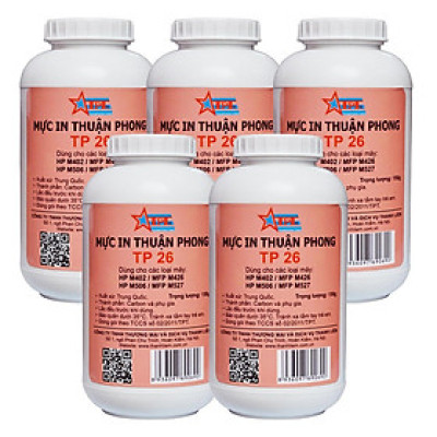 (BỘ 5 CHAI) Mực đổ Thuận Phong TP26 dùng cho máy in HP M402/ M506/ MFP M426/ MFP M527/ M501/ Canon LBP 212/ 214/ MF426/ 424 - Hàng Chính Hãng