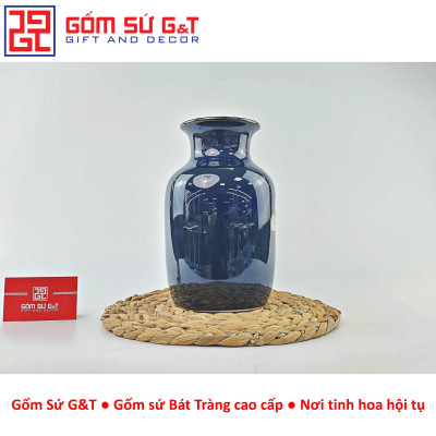 Lọ hoa men hỏa biến dáng phích cổ thấp vẽ sen Gốm Sứ G&T