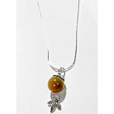 Dây Chuyền Mặt Đá Mắt Hổ Vàng Tươi Phối 3 Lá Bạc Ngọc Quý Gemstones