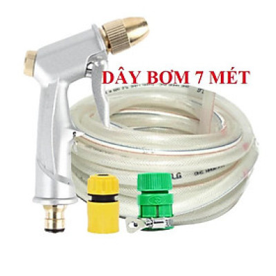 Bộ dây vòi xịt nước ️ , tăng áp 3 lần, loại 7m, 10m 206701 đầu đồng, cút,nối vàng + mở chai