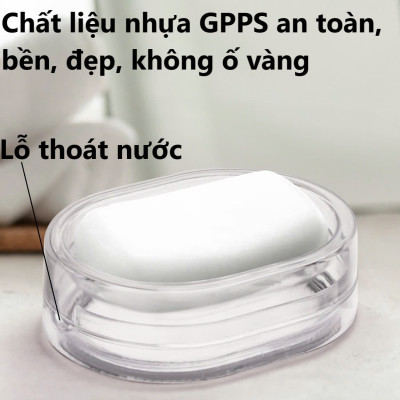 Khay hộp đựng xà bông cục nhựa VIỆT NHẬT - Trong suốt, có nắp, lỗ thoát nước, đáy chống trượt 