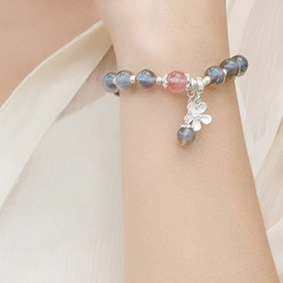 Vòng tay đá xà cừ phối charm hoa bạc mệnh thủy, kim - Ngọc Quý Gemstones