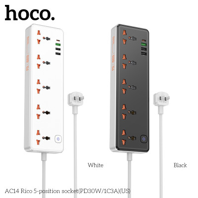 Ổ cắm điện cao cấp đa năng công suất cao 2500W, với 3 cổng USB và 1 cổng Type-c, 5 ổ cắm tiện lợi hỗ trợ sạc nhanh chống cháy, nổ AC14 - Hàng nhập khẩu (màu ngẫu nhiên)