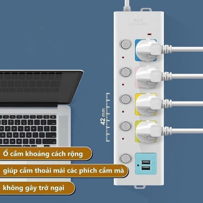 Ổ Điện Thái Lan Đa Năng 4 Ổ Cắm Và 2 Cổng Usb Sạc Dây Dài 1M5 Tiện Dụng