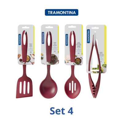 Set 4 Dụng Cụ Nấu Ăn Muôi Vá Xẻng Tramontina Bằng Nhựa PA An Toàn Cho Sức Khỏe Chịu Nhiệt SX Brazil