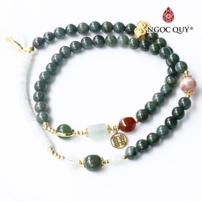 Vòng cẩm thạch 3 line phối charm bạc mạ vàng mệnh hỏa, mộc - Ngọc Quý Gemstones