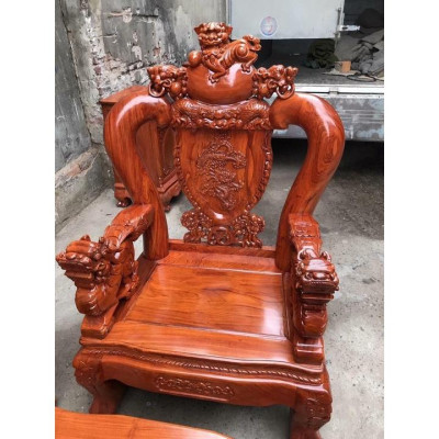 Bộ bàn ghế giả cổ nghê đỉnh gỗ hương đá