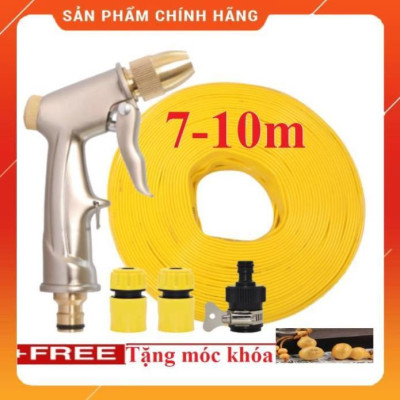 Bộ dây vòi xịt nước ️ , tăng áp 3 lần, loại 7m, 10m 206701-1 đầu đồng,cút,nối đen+ móc khoá