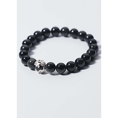 Vòng tay đá Obsidian charm bạc lồng hạt mệnh thủy, mộc - Ngọc Quý Gemstones