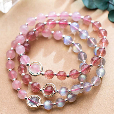 Vòng tay đá thiên nhiên 2 màu charm bạc vòng tròn - Ngọc Quý Gemstones