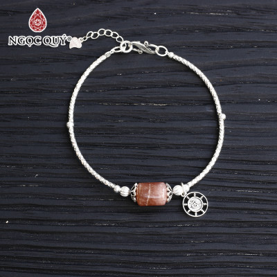 Vòng tay bạc lu thống đá đào hoa rhodochrosite mệnh hỏa , thổ - Ngọc Quý