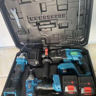 Bộ Combo 3 Trong 1 Gồm Máy Khoan Đục Bê Tông, Máy Mài Và Máy Siết Bulong Dùng Pin 199V, 2 Pin 15 Cell, Động Cơ Không Chổi Than 100% Lõi Đồng (Tặng Hộp Đựng)